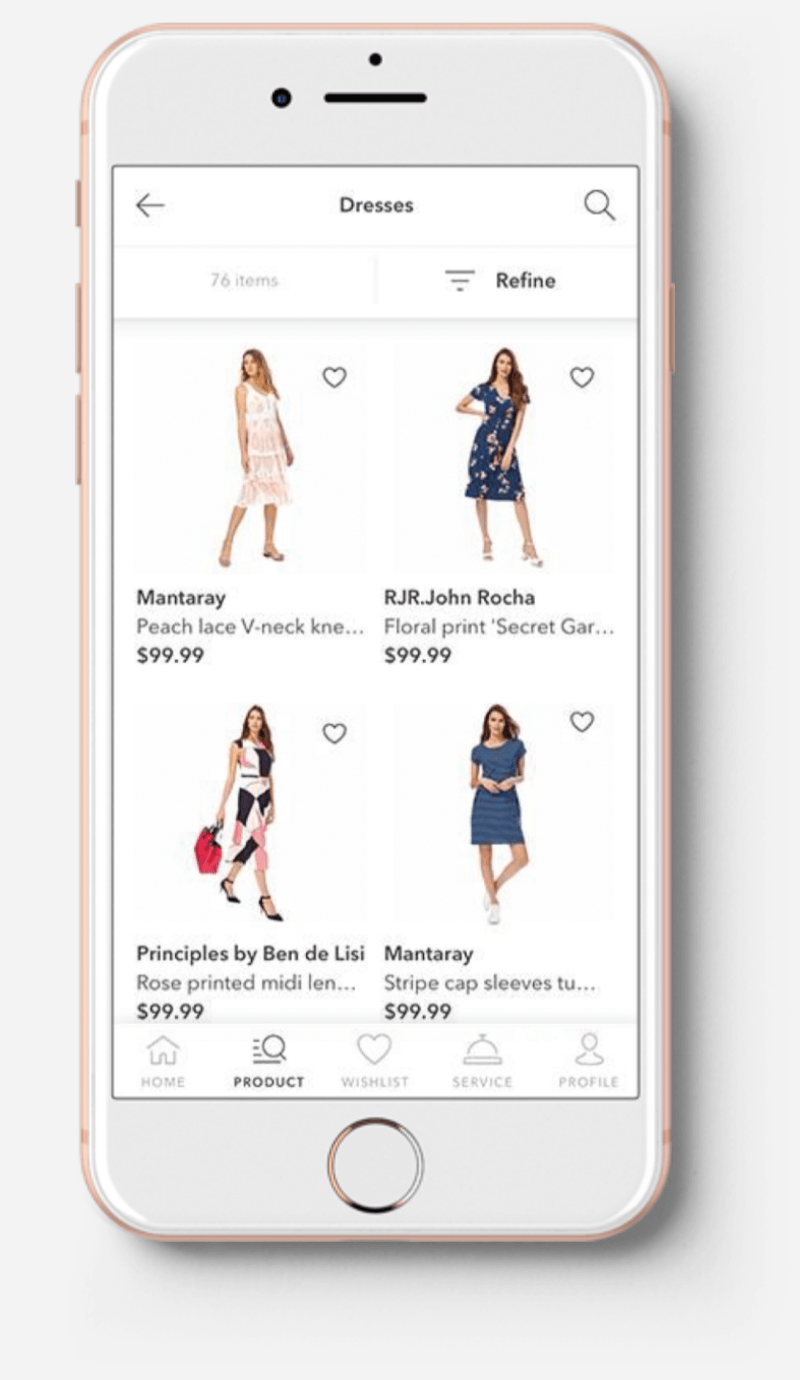 Debenhams App Product Listing Page