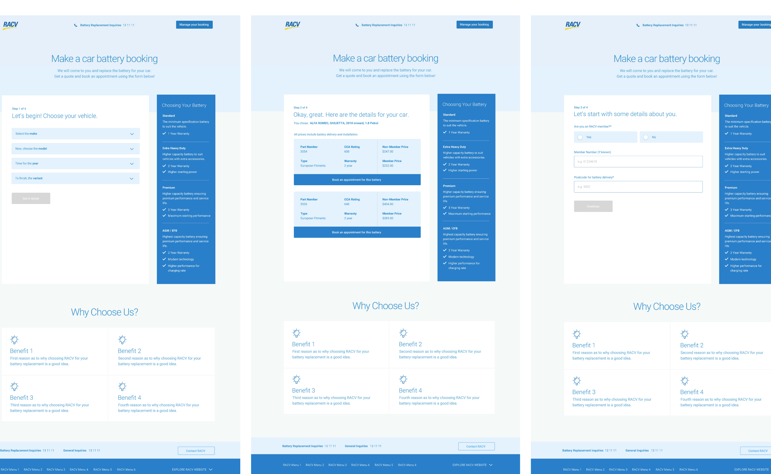 RACV Wireframes